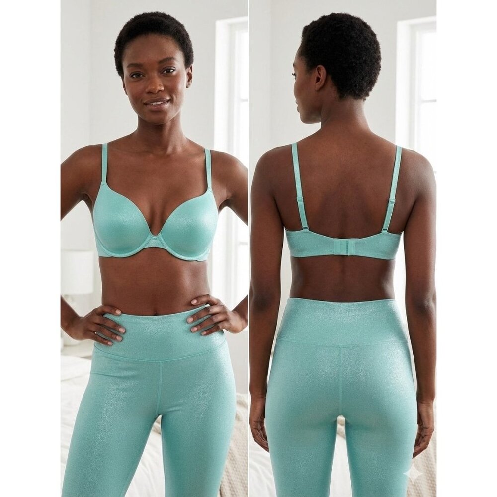 Victoria's Secret PINK Wear Everywhere Push Up Bra 36B Mint Green Shimmer...